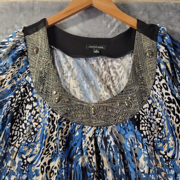 Notations Womens XL Embellished Animal Print Blue Black‎ Short Sleeve Top Vibes - Picture 4 of 11